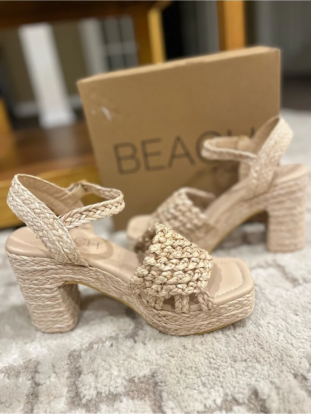 BEACH by Matisse Rivera Raffia Platform Sandals Women’s 9M Natural Woven Heels